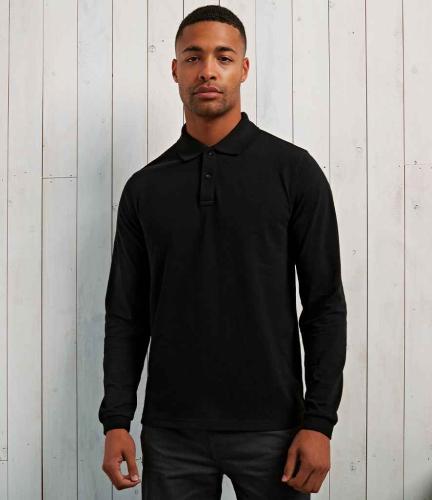 Premier Essential Unisex Long Sleeve Polo Shirt - BLK - XXL